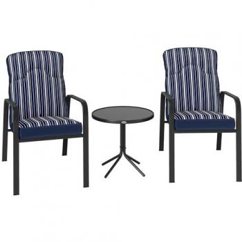 Sunset Comfort 3‑Piece Patio Recliners & Glass Table Set – Blue