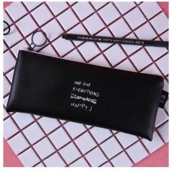 Tragbare schwarze Leder Bleistift Tasche Kawaii für Schule und Büro