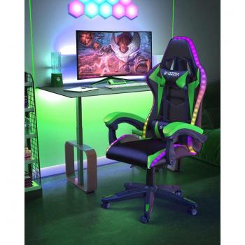 Bigzzia LED Gaming Office Chair - Ergonomic Design with Lumbar Support - Green
