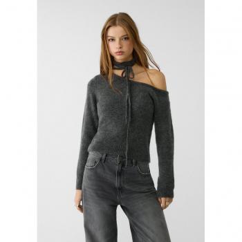 Twist Knit Tie Sweater in Charcoal – Extra Small