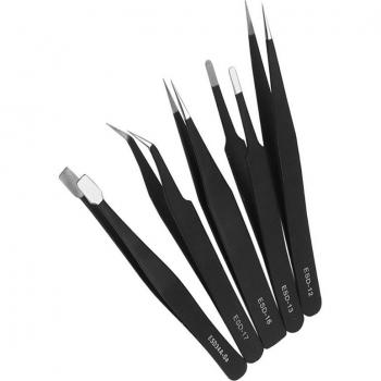 M6CF 10 Pcs Stainless Steel Long Tweezers ESD Slanted Tips