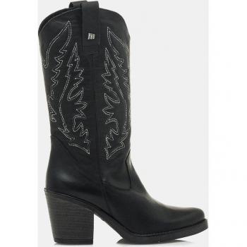 Mustang - Botas de mujer tipo cowboy en piel con detalles bordados y tacón bloque