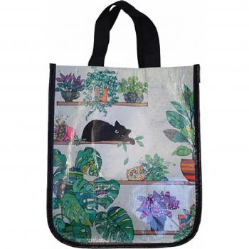 Sac tote recyclé motif chat et plantes