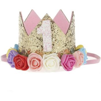 One Crown Birthday Cap with Flower Garland for Kids Aged 1-3