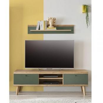 Lomadox AVEZZANO-61 Wohnzimmer-Set Eiche Nb. grün 2-teilig