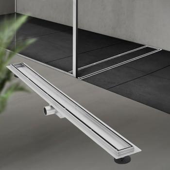 Caniveau de douche 100 cm LuxeBath 2en1 en acier inoxydable carrelé argent avec dispositif désodorisant