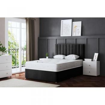 Amelia Upholstered Black Panel Divan Bed with Headboard
