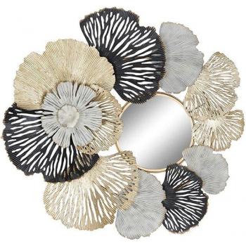 Espejo decorativo con marco metálico blanco y detalles en dorado (74 x 6 x 75 cm)