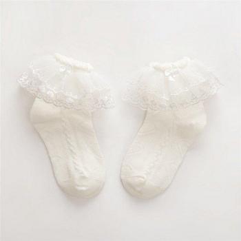 Girls' Lace Ruffle Tutu Ankle Socks - Anti-Slip Frilly Socks in White, Pink, Beige (Ages 2-12)