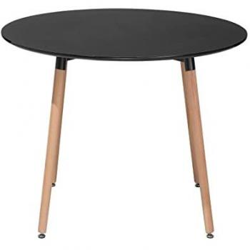 BELIANI Minimalistic Round Dinner Kitchen Table Rubberwood Round 90 cm Black Bovio