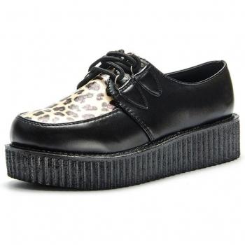 Fujin Black Leopard Flat Platform Lace-Up Shoes
