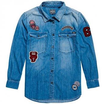 Superdry G40002DP, Camisa de Mujer, Color Azul (Pool Blue Badged), Talla Pequeña