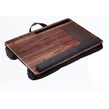 Plateau avec coussin WE pr PC port Tapis de souris/repose-poignet inté support smarphone/tablette intégré pr PC jusqu'a 17'' - Bambou avec poignée et rembourrage en mousse