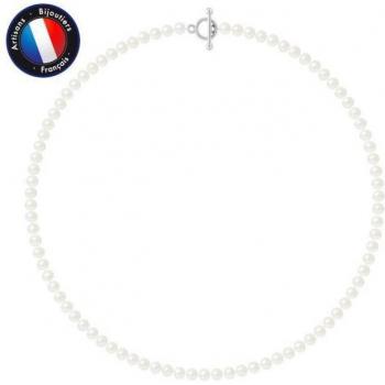 PERLINEA - Collier de Perles de Culture d'Eau Douce AAA+ Semi-Rondes 5-6 mm Blanches - Fermoir en T en Argent 925 - Bijoux pour Femmes