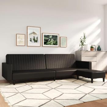 Sofá cama 2 plazas reposapiés cuero sintético negro