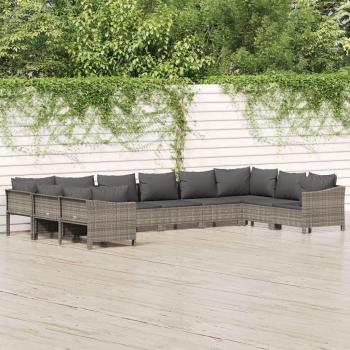VidaXL 10 Piece Garden Lounge Set with Cushions Grey Poly Rattan
