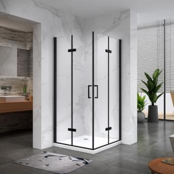 Douche pliable ATÉA-BLACK H 190 cm, 75 x 80 cm, Verre clair
