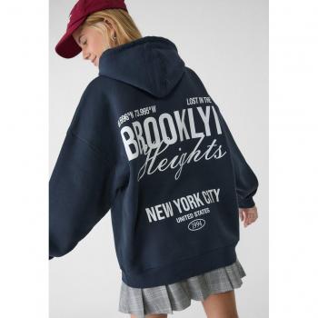 Stradivarius Hoodie Oversized Dunkelblau Größe L