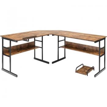 Bureau d'Ordinateur en L avec Support Central et Plateau Inclinable