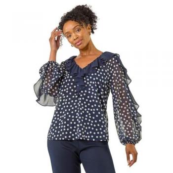 Roman Roman Blaue Petite Punkte Frill Bluse
