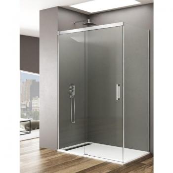 Mampara de ducha angular Allstone Basic 1+1 con lateral fijo, sin perfil inferior, cristal transparente 6mm en aluminio y perfil cromado, 120x75 cm