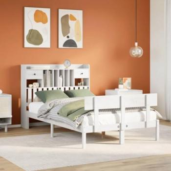 Letto con Regalone per Libri Bianco 135x190 cm Legno di Pino