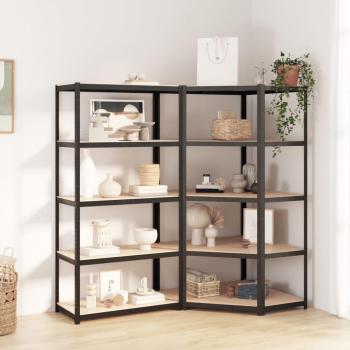 Anthracite Steel and Engineered Wood Storage Shelves, Pair