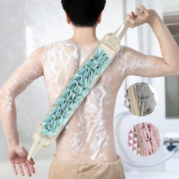 Dual-Sided Bath Towel with Exfoliating Mud Scrub, Long Handle Back Washer Brush for Dead Skin Removal