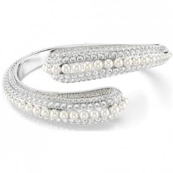 Swarovski Bracciale rigido Sublima, Crystal Pearl, Taglio Round, Bianco, Placcato rodio M