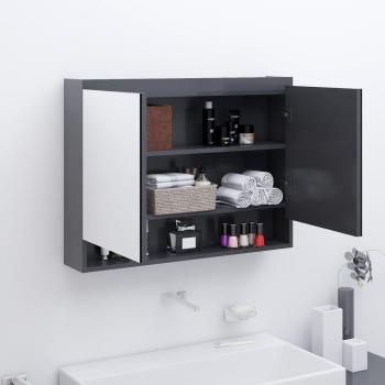 Día y Noche Armario de baño con espejo MDF gris 80x15x60 cm