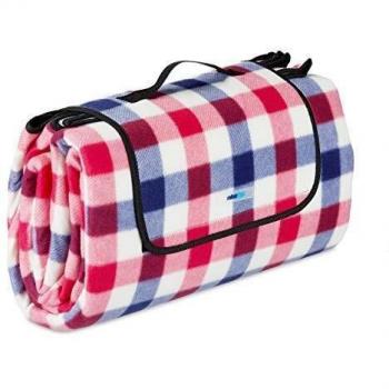 Coperta da Picnic, Plaid Impermeabile, Alluminio Isolante, Pieghevole, Telo 200x200, Quadretti Rossi e Blu - Relaxdays