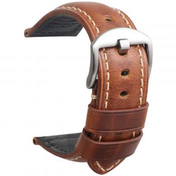 Bracelet Montre Cuir Hommes Panerai Vintage Remplacement Argent Boucle Acier 22 mm Brun