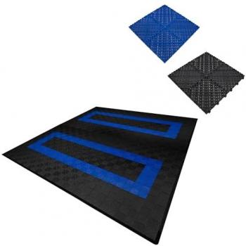 Vented Garage Floor Tiles With Edges – 165 Black & 60 Blue