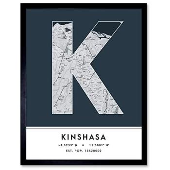 Modern Kinshasa Map Wall Art