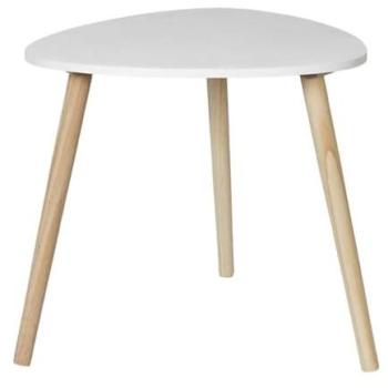 Karen - Table d'appoint triangulaire H46cm blanche avec pieds en pin