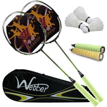 Ensemble de Badminton WEBBER : 2 Raquettes en Carbone, 3 Volants et Sac à Dos