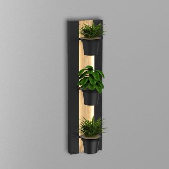 Applique murale étagère 90 cm, acier noir et bois
