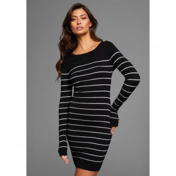 LAURA SCOTT Damen-Strickkleid mit Metallglanzstreifen und Schulterknöpfen