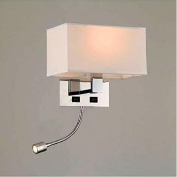 KOSILUM - Applique Liseuse à LED Blanc design métal/tissu - Adonis - Lumière Blanc Chaud Eclairage Salon Chambre Cuisine Couloir - 40 W E27 + 3W LED - 195 lm