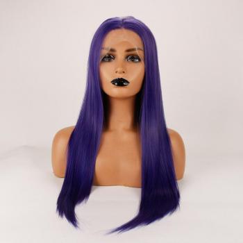 DLME Long Straight Synthetic Wig - Purple Blue Lace Front