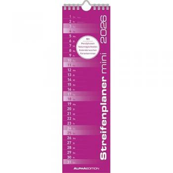 Küchenplaner Mini PINK 2026 - Streifenkalender - 9,5x33