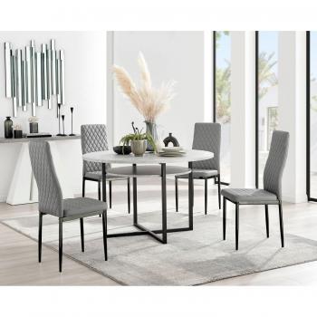 Grey Concrete Effect Dining Table with 4 Milan Black Leg Chairs