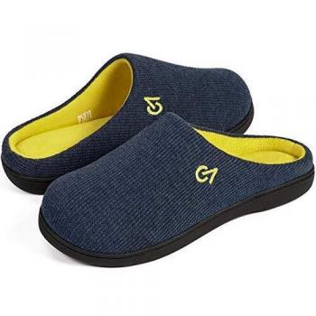 VeraCosy ComfortStep Men’s Dual‑Color Memory Foam Slippers – Blue/Maize (UK 12/13)