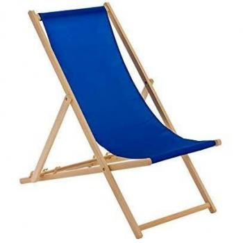 Wooden Folding Garden Sun Lounger Deck Chair x1 - Blue