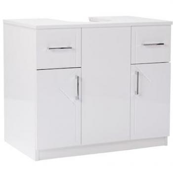 Bluelife - Mobile copricolonna sottolavabo 2 ante 2 cassetti bianco lucido