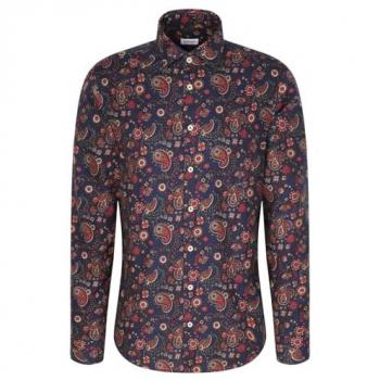 Businesshemd SEIDENSTICKER „Schwarze Rose“ Herren, Gr. XL (44), Regular Fit, Langarm, Kentkragen‑Druck, 100 % Baumwolle, gelb