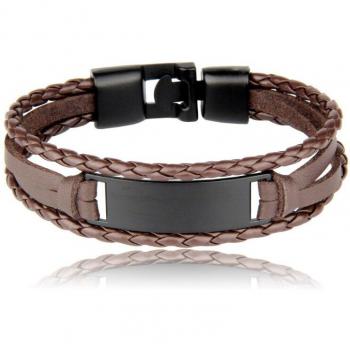 Bracelet en cuir et acier inoxydable pour petit-fils