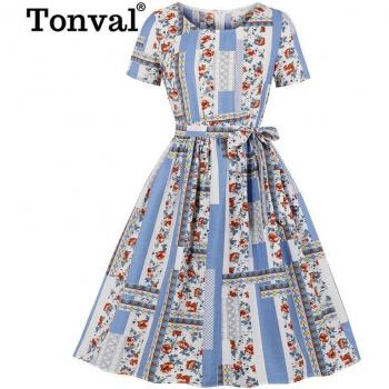 Ladies Color-Block Pleated Dress with Floral Print and Side Pockets