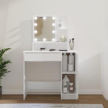 VidaXL Dressing Table with LED High Gloss White 86.5x35x136 cm