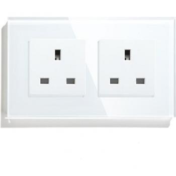 BSEED UK Standard Double Wall Socket 110V-250V with Crystal Glass Panel - White/Black/Golden Finish 146*86mm